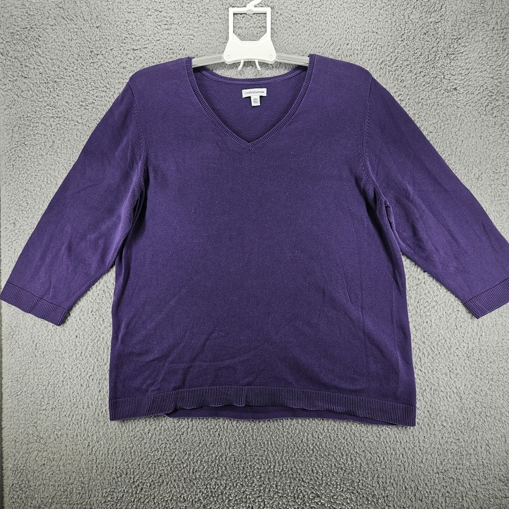 Croft & Barrow Purple Cotton V-Neck 3/4 Sleeve Sweater Womens XXL